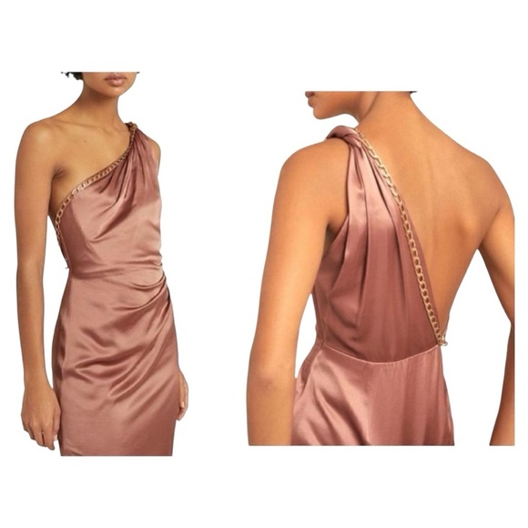 Reiss Adaline Satin Crepe Open Back Asymmetrical Chain Detail Cocktail Dress NEW - Picture 6 of 16